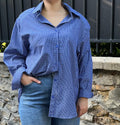 Chemise vichy à épaulettes bleue version longue